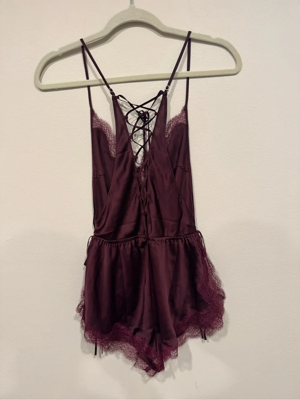 Victoria’s Secret Plum Satin Lace Teddy Romper XS NWT